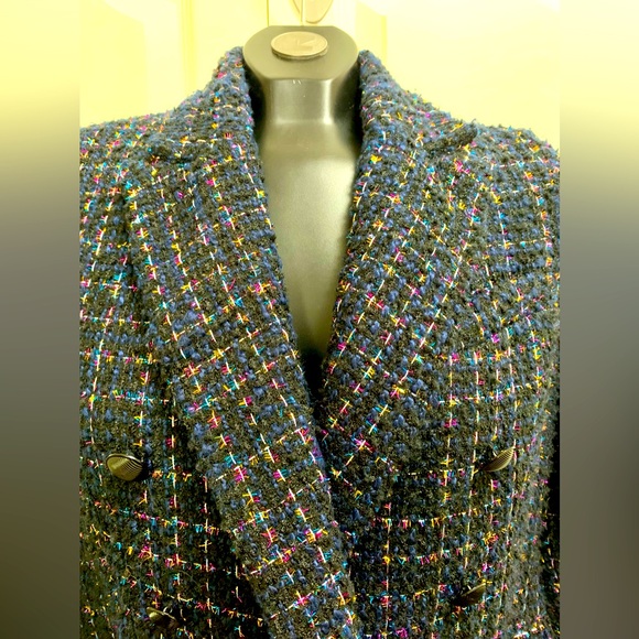 NWOT House of Harlow Double Breasted Button Blue Tweed Blazer Jacket Sz. Small - Picture 11 of 16